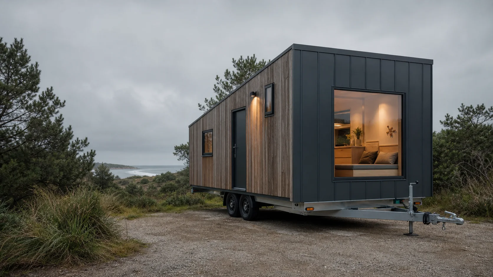 Tiny house contemporaine sur remorque double essieu