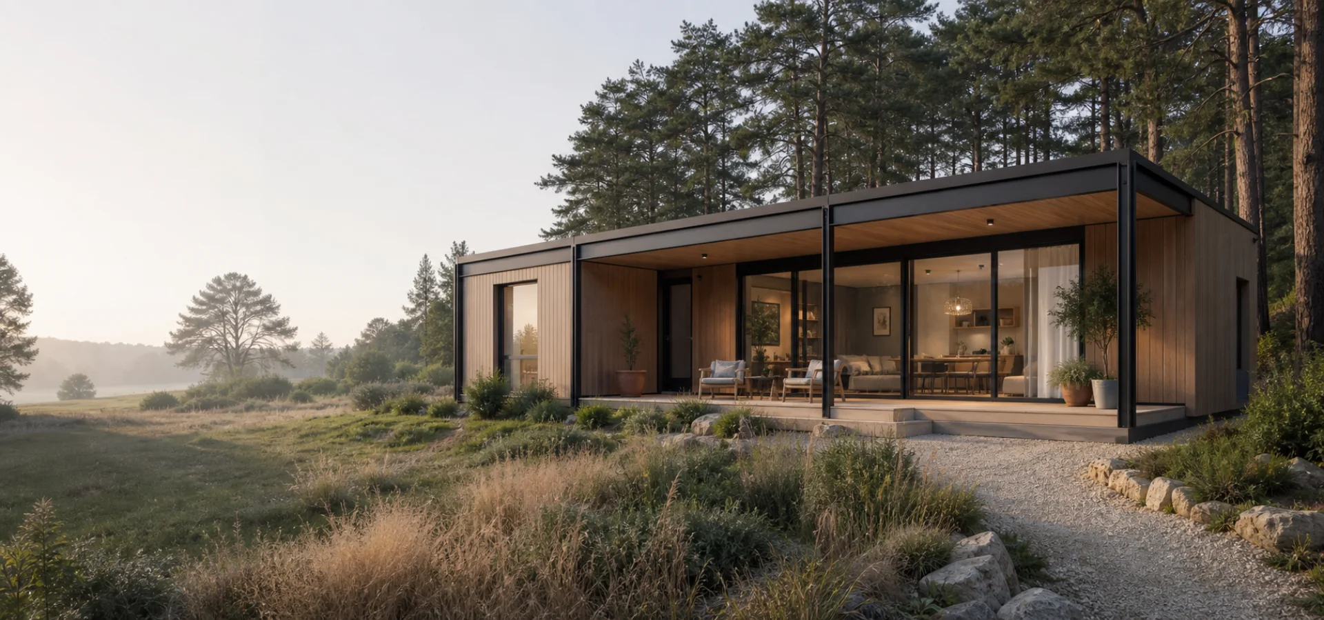 Habitat modulaire contemporain dans un paysage naturel